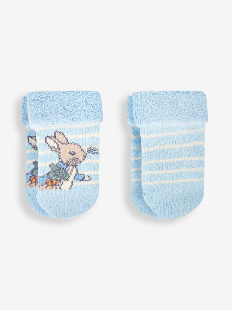 Gestreift, Blau - Jojo Maman Bébé – Peter Rabbit – Baby-Socken im 2er-Pack - Bild 1 von 1 Gestreift, Blau - Jojo Maman Bébé – Peter Rabbit – Baby-Socken im 2er-Pack - Bild 1 von 1