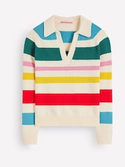 Boden Cream Stripe Lucy Cotton Henley Jumper - Image 1 of 2