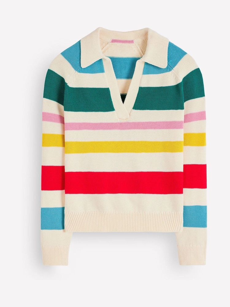 Boden Cream Stripe Lucy Cotton Henley Jumper - Image 1 of 2 Boden Cream Stripe Lucy Cotton Henley Jumper - Image 1 of 2