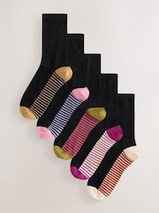 Burgundy Red/Cream Stripe - Socken mit Fußbett, 5er-Pack - Bild 1 von 8