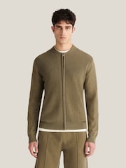 Peckham Rye Green Knitted Bomber Zip Up Jacket - Image 1 of 10