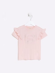 River Island Pink Girls Frill Sleeve Kindness T-Shirt - Image 1 of 4