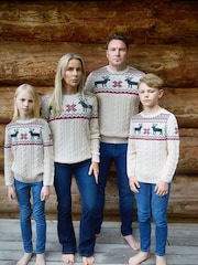 The Little Tailor Beige Christmas Reindeer Fairisle Jumper - Image 3 of 7