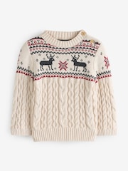 The Little Tailor Beige Christmas Reindeer Fairisle Jumper - Image 4 of 7