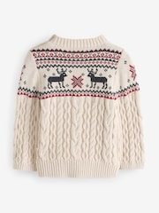 The Little Tailor Beige Christmas Reindeer Fairisle Jumper - Image 5 of 7