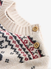 The Little Tailor Beige Christmas Reindeer Fairisle Jumper - Image 7 of 7