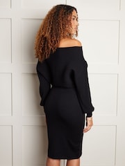 Threadbare Black Slash Neck Knitted Midi Dress - Image 3 of 4