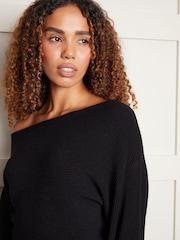 Threadbare Black Slash Neck Knitted Midi Dress - Image 4 of 4