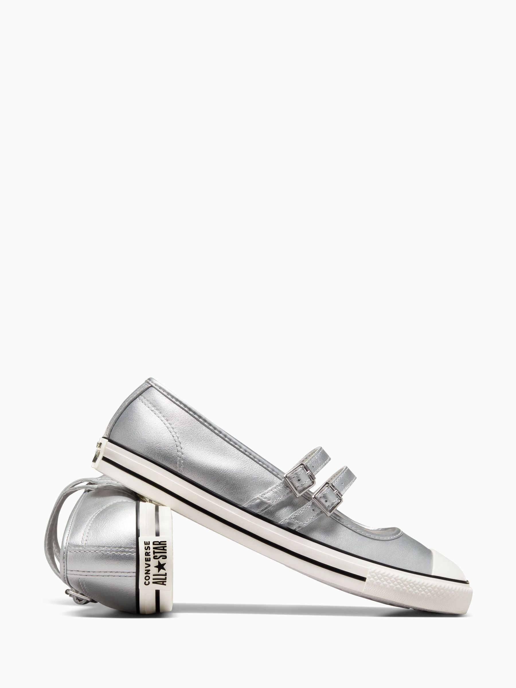 Silver leather converse uk store