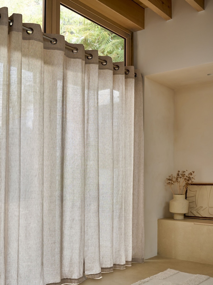 French Connection Natural Eyelet Zaykn Lightweight Unlined Cotton Linen Stripe Curtains - Image 2 of 5