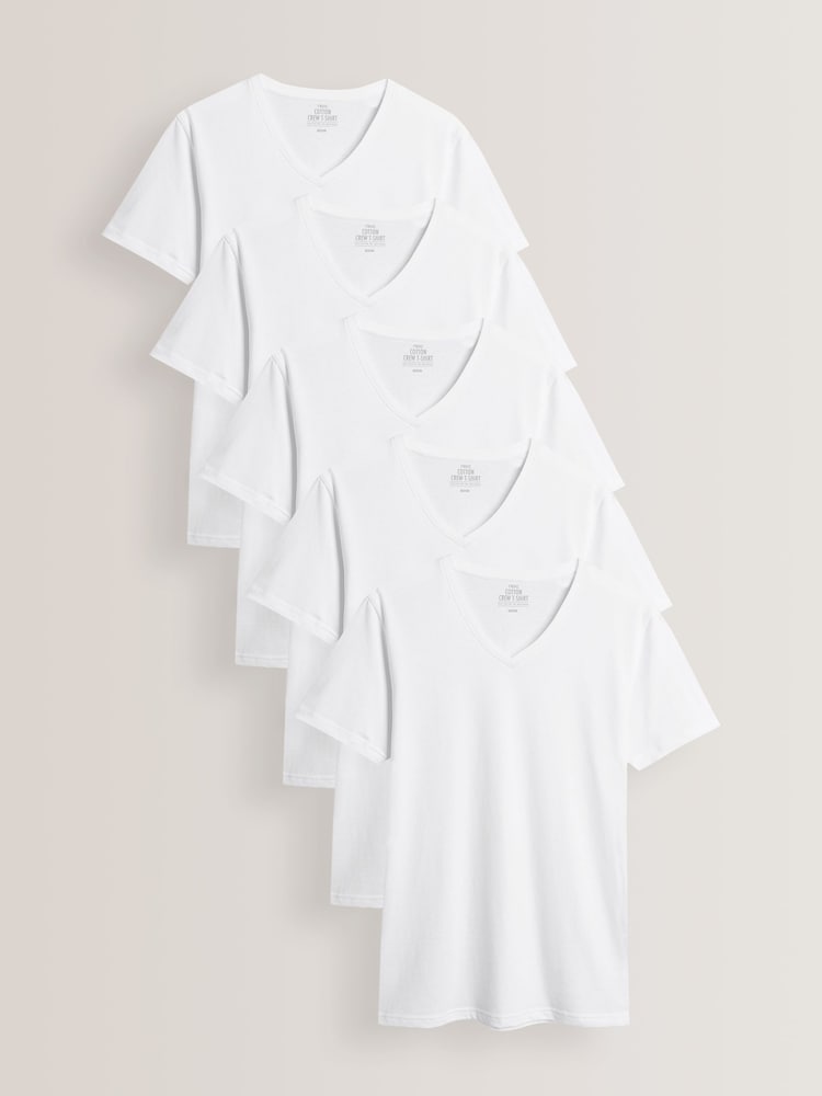 Vit - Vanlig passform 100% bomull V-ringning Underkläder T-shirt 5 Förp - Bild 1 av 5