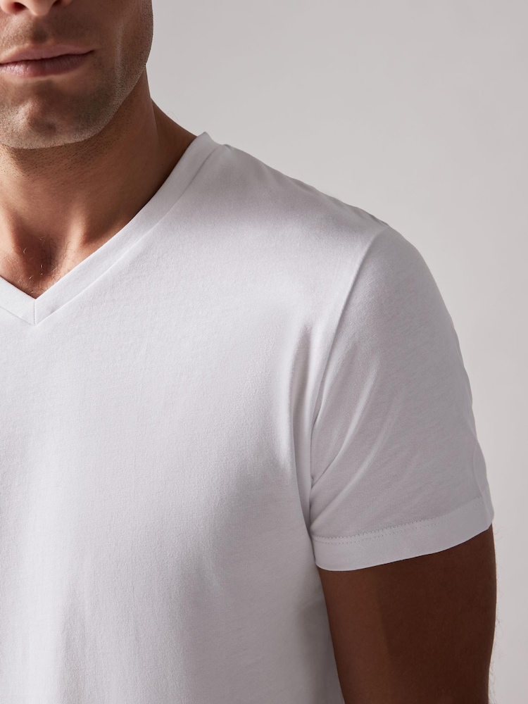 White Regular Fit 100% Cotton V-Neck Layering T-Shirts 5 Pack - Image 4 of 5