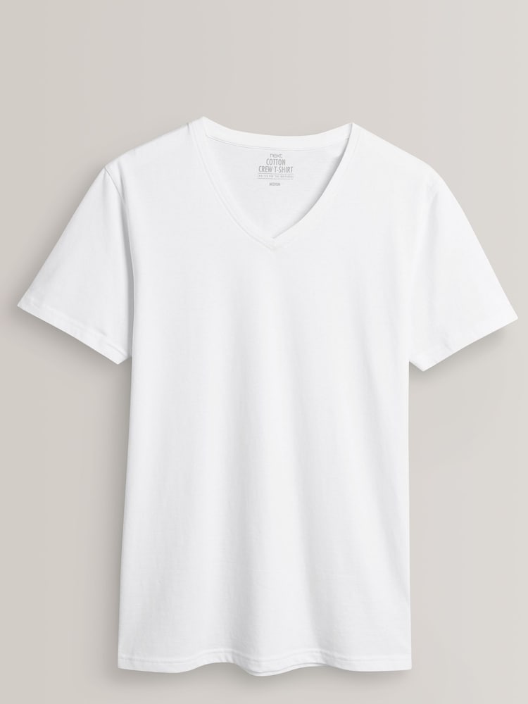 Vit - Vanlig passform 100% bomull V-ringning Underkläder T-shirt 5 Förp - Bild 5 av 5