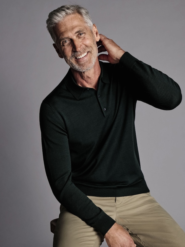 Charles Tyrwhitt Green Pure Merino Polo Neck Jumper - Image 2 of 5