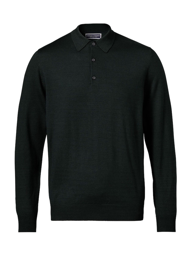Charles Tyrwhitt Green Pure Merino Polo Neck Jumper - Image 4 of 5