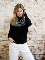 The Little Tailor Black Modern Fairisle Funnel Neck Christmas Jumper - Image 1 of 4