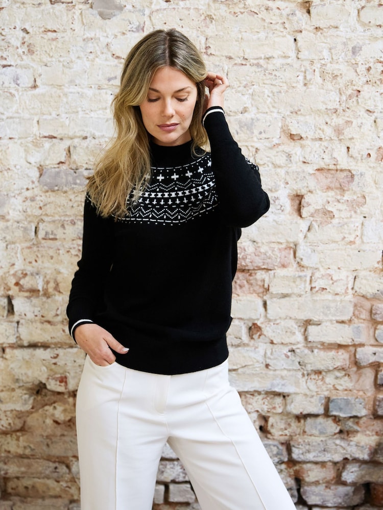The Little Tailor Black Modern Fairisle Funnel Neck Christmas Jumper - Image 1 of 4 The Little Tailor Black Modern Fairisle Funnel Neck Christmas Jumper - Image 1 of 4