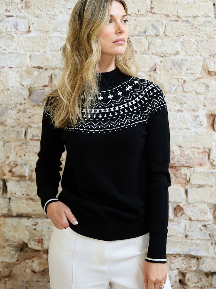 The Little Tailor Black Modern Fairisle Funnel Neck Christmas Jumper - Image 2 of 4 The Little Tailor Black Modern Fairisle Funnel Neck Christmas Jumper - Image 2 of 4