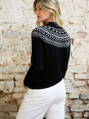 The Little Tailor Black Modern Fairisle Funnel Neck Christmas Jumper - Image 3 of 4
