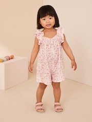 Pink Floral Print 100% Cotton Playsuit (3mths-7yrs) - Image 1 of 7