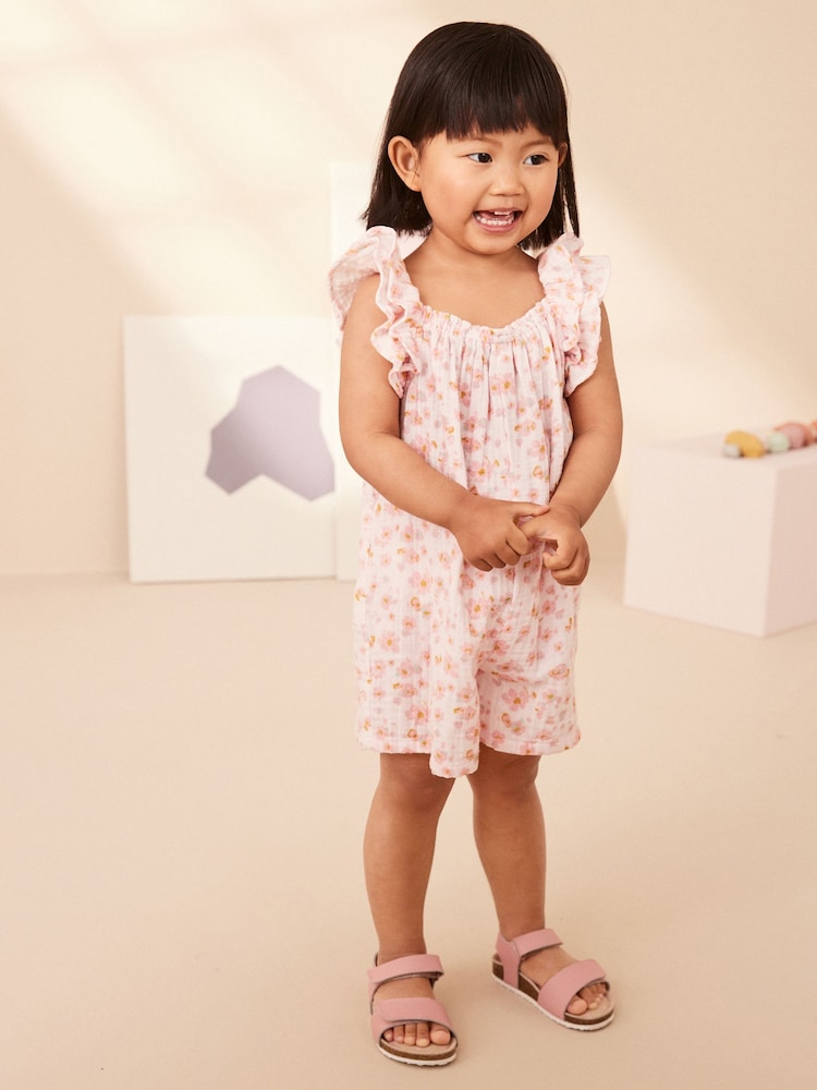 Pink Floral Print 100% Cotton Playsuit (3mths-7yrs) - Image 2 of 7