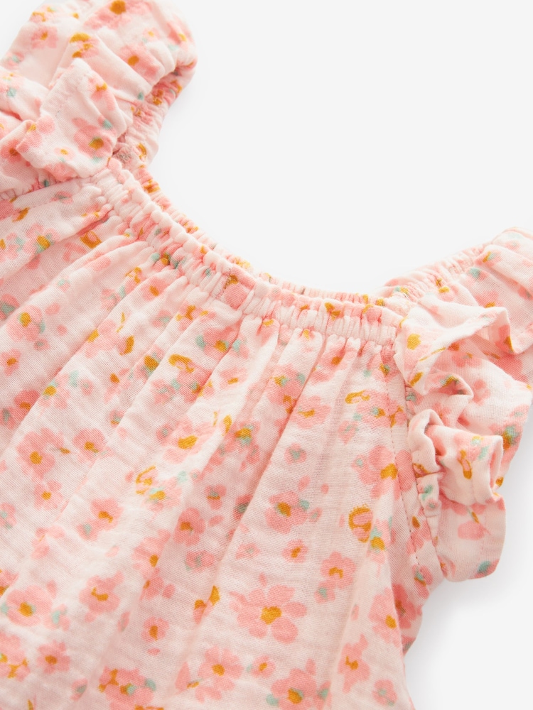 Pink Floral Print 100% Cotton Playsuit (3mths-7yrs) - Image 7 of 7