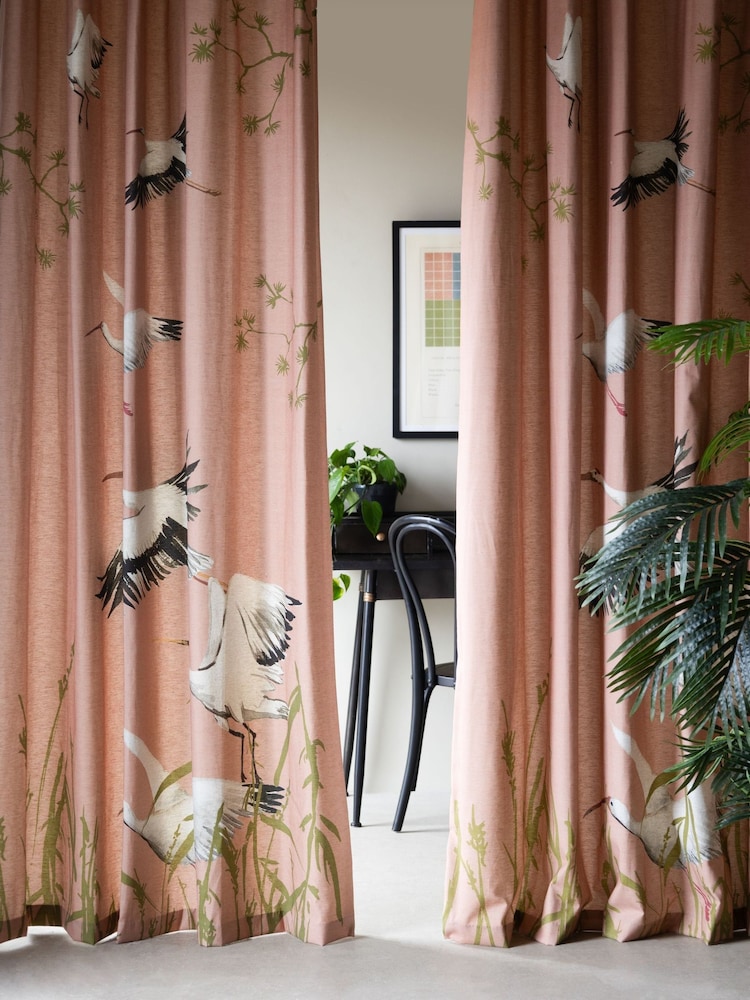 Rockett St George Pink Eyelet Cranes Curtains - Image 1 of 4