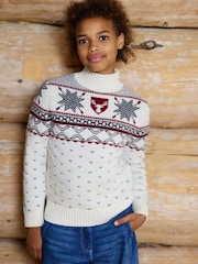 The Little Tailor Cream Wool Blend Reindeer Motif Turtle Neck Christmas Jumper - Image 1 of 5