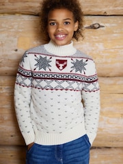 The Little Tailor Cream Wool Blend Reindeer Motif Turtle Neck Christmas Jumper - Image 2 of 5
