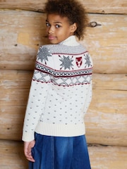 The Little Tailor Cream Wool Blend Reindeer Motif Turtle Neck Christmas Jumper - Image 3 of 5