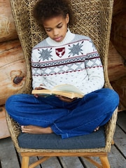 The Little Tailor Cream Wool Blend Reindeer Motif Turtle Neck Christmas Jumper - Image 4 of 5