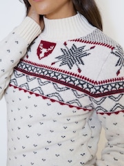 The Little Tailor Cream Wool Blend Reindeer Motif Turtle Neck Christmas Jumper - Image 4 of 5