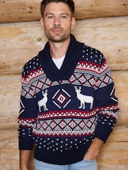 The Little Tailor Premium Cotton Reindeer Shawl Neck Christmas Jumper - Bild 1 av 7