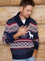 The Little Tailor Premium Cotton Reindeer Shawl Neck Christmas Jumper - Bild 2 av 7