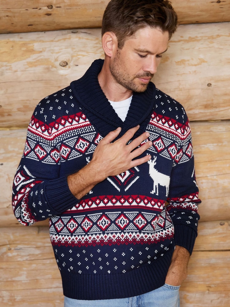 The Little Tailor Premium Cotton Reindeer Shawl Neck Christmas Jumper - Bild 2 av 7