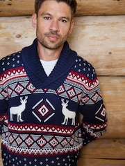 The Little Tailor Premium Cotton Reindeer Shawl Neck Christmas Jumper - Bild 3 av 7