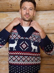 The Little Tailor Premium Cotton Reindeer Shawl Neck Christmas Jumper - Bild 4 av 7