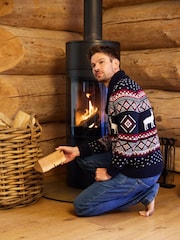 The Little Tailor Premium Cotton Reindeer Shawl Neck Christmas Jumper - Bild 7 av 7