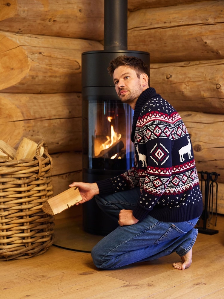 The Little Tailor Premium Cotton Reindeer Shawl Neck Christmas Jumper - Bild 7 av 7