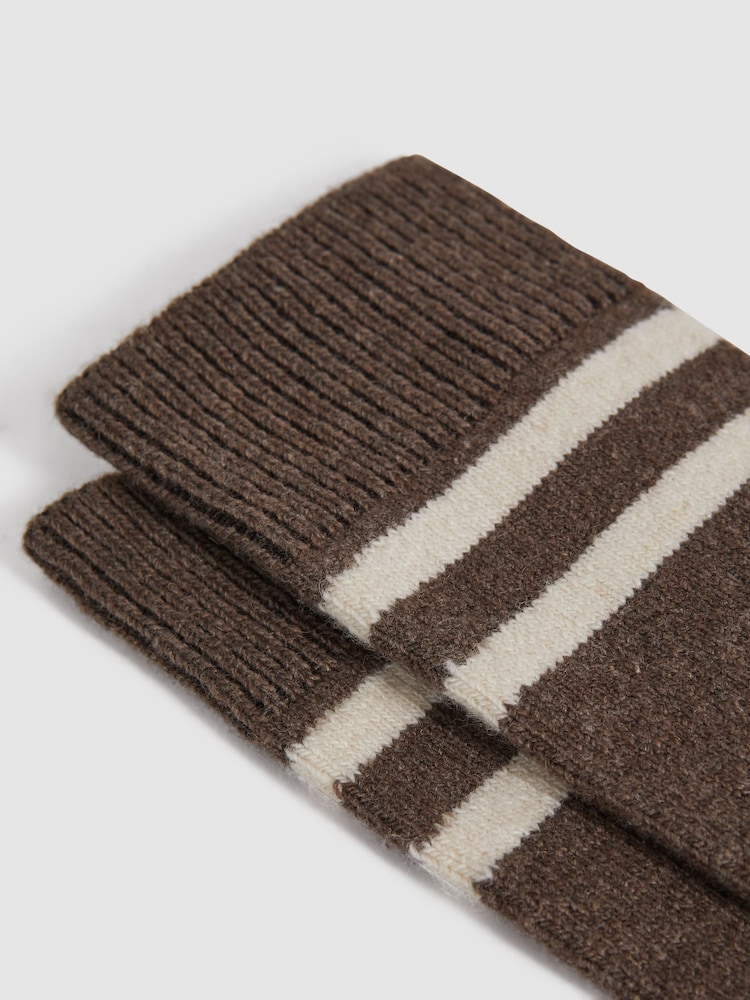 Reiss Brown Melange Alcott Wool Blend Striped Crew Socks - Image 2 of 3