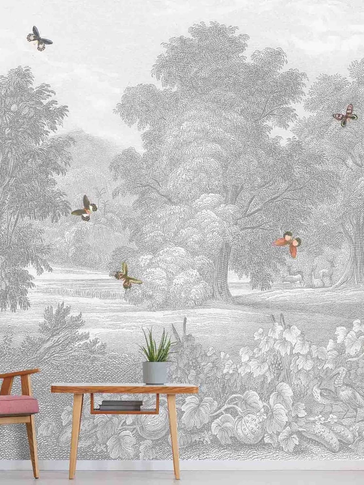 Woodchip & Magnolia Grey Land of Milk & Honey Butterflies Wallpaper - Image 1 of 3