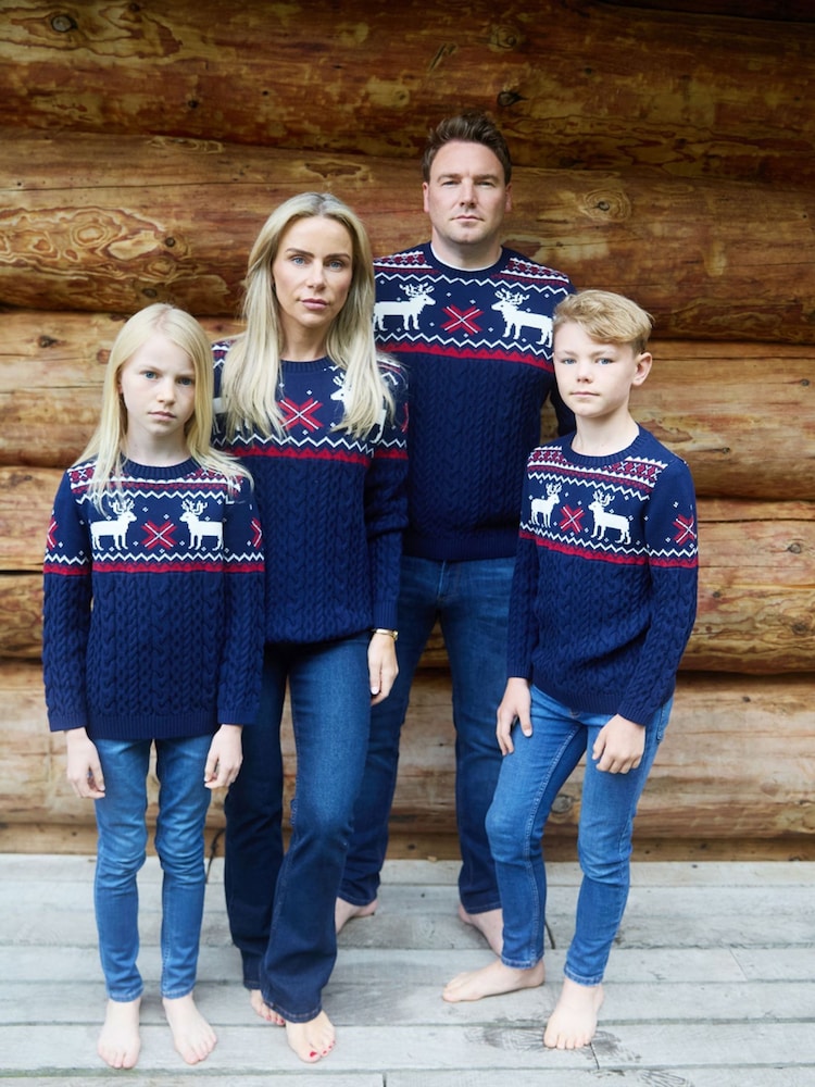 The Little Tailor Blue Christmas Reindeer Fairisle Pattern Jumper - Image 4 of 4