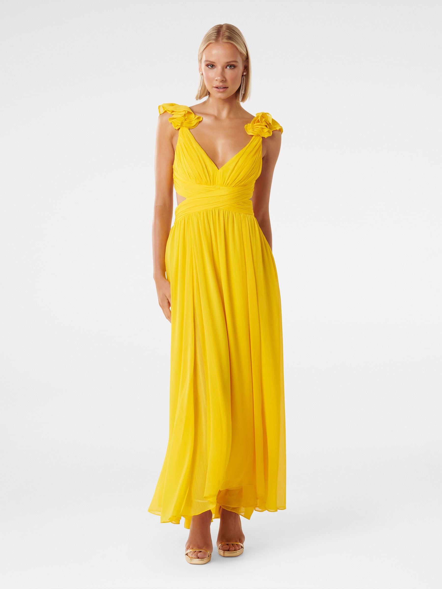 Buy Forever New Yellow Selena Ruffle Shoulder Maxi Dress from the Next UK online shop