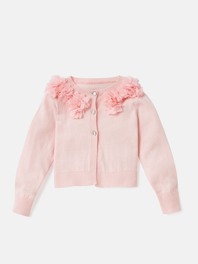 Angel & Rocket Pink 100% Cotton Flower Trim Cardigan - Image 6 of 8