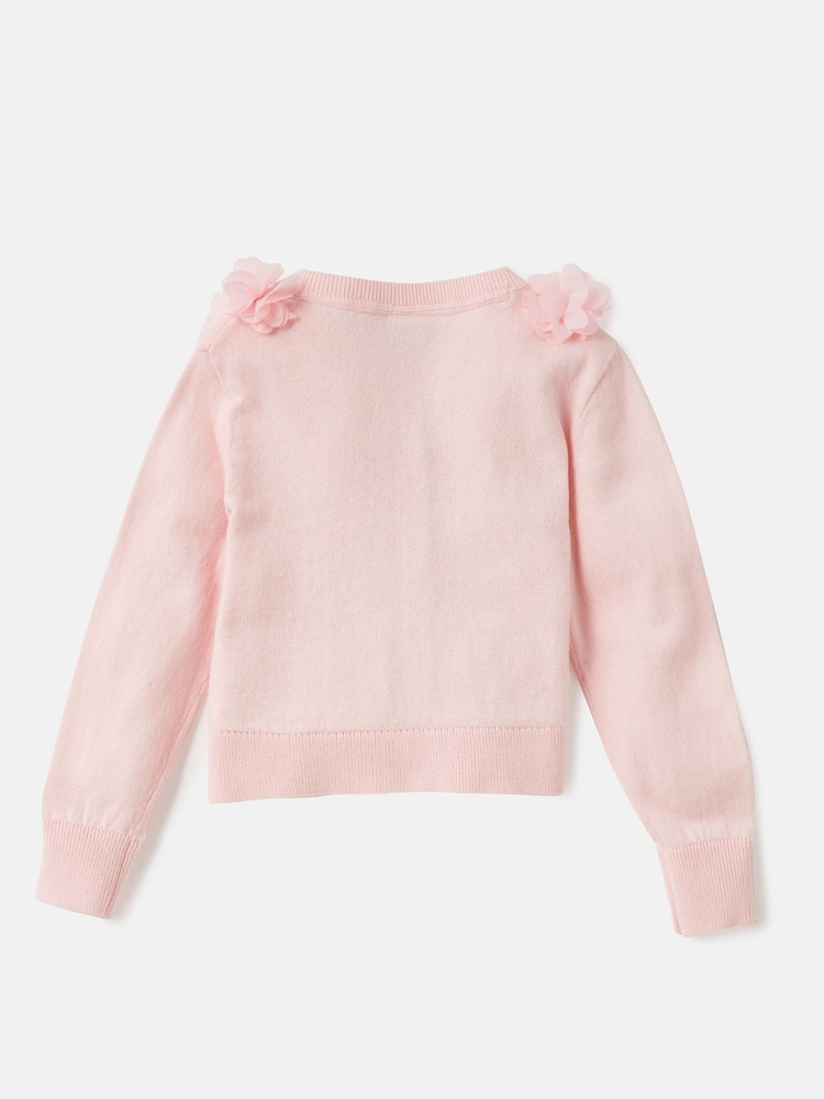 Angel & Rocket Pink 100% Cotton Flower Trim Cardigan - Image 7 of 8