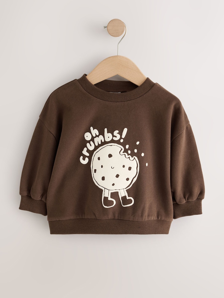 Chocolate Brown Cookie Crew Neck Sweatshirt (3mths-7yrs) - Image 1 of 4