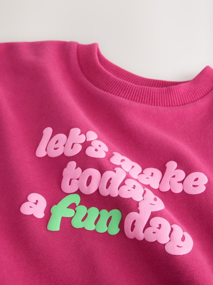 Bright Pink Slogan Crew Neck Sweatshirt (3mths-7yrs) - Image 4 of 4