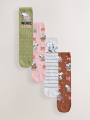 Rust Brown/Green/Pink Snoopy Licensed Ankle Socks 4 Pack - Image 1 of 7