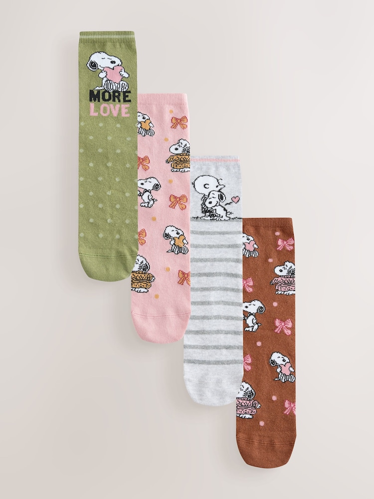 Rust Brown/Green/Pink Snoopy Licensed Ankle Socks 4 Pack - Image 1 of 7