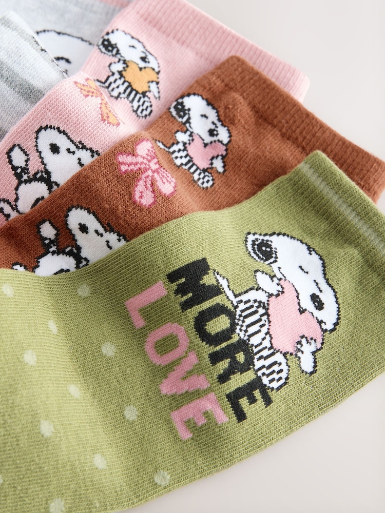 Rust Brown/Green/Pink Snoopy Licensed Ankle Socks 4 Pack - Image 7 of 7
